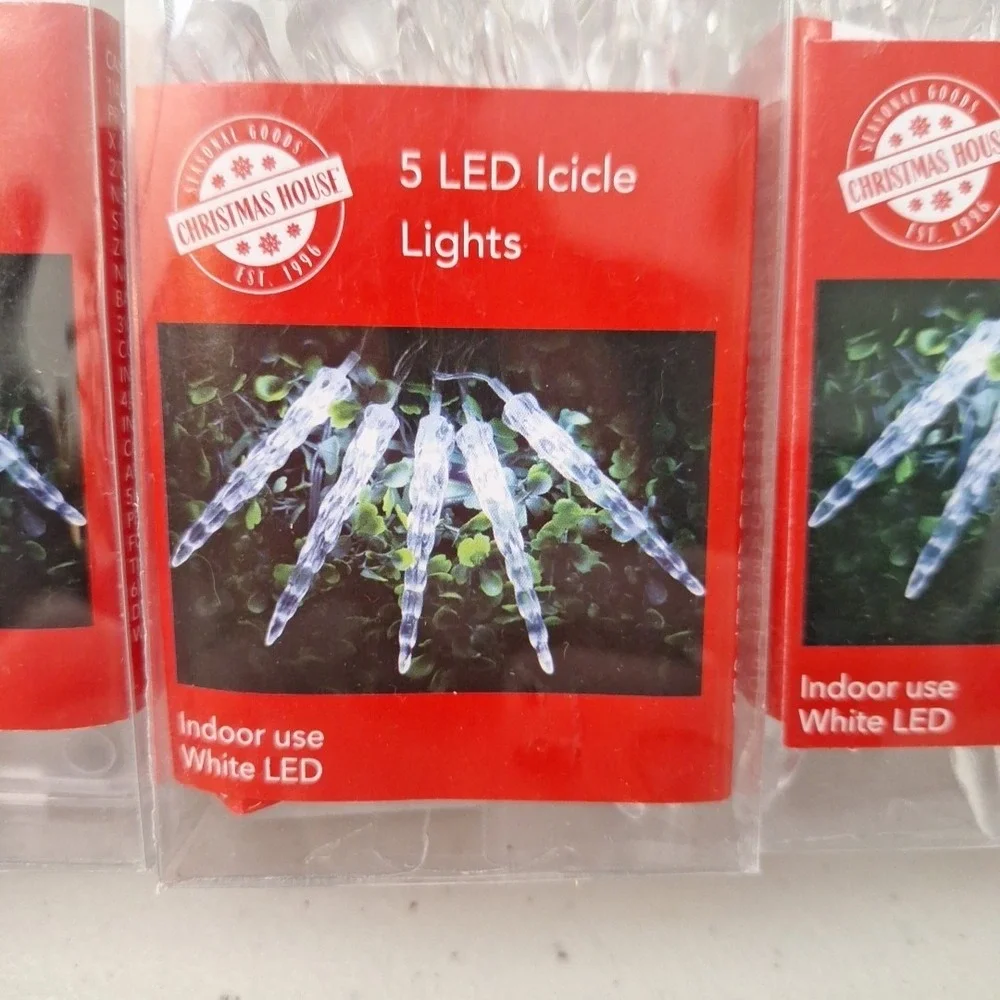 4 X Christmas House 5-Ct. Ea. LED Icicle String Lights - Indoor White LED NEW